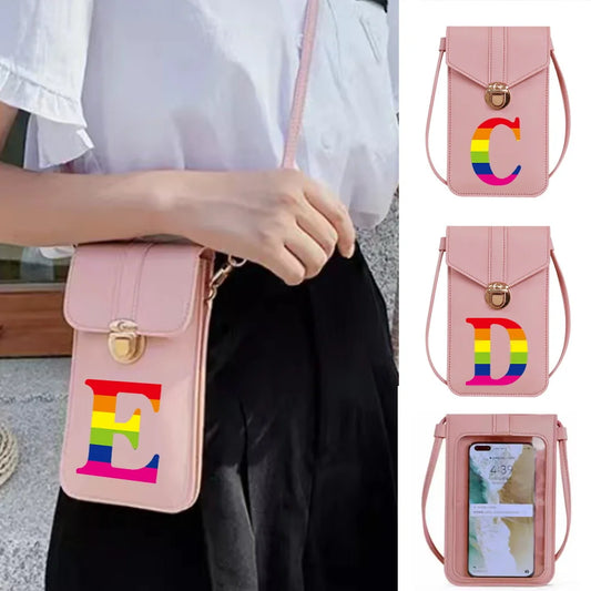 Rainbow Phone Bag PU Leather Crossbody Wallet Touch Screen Shoulder Packet