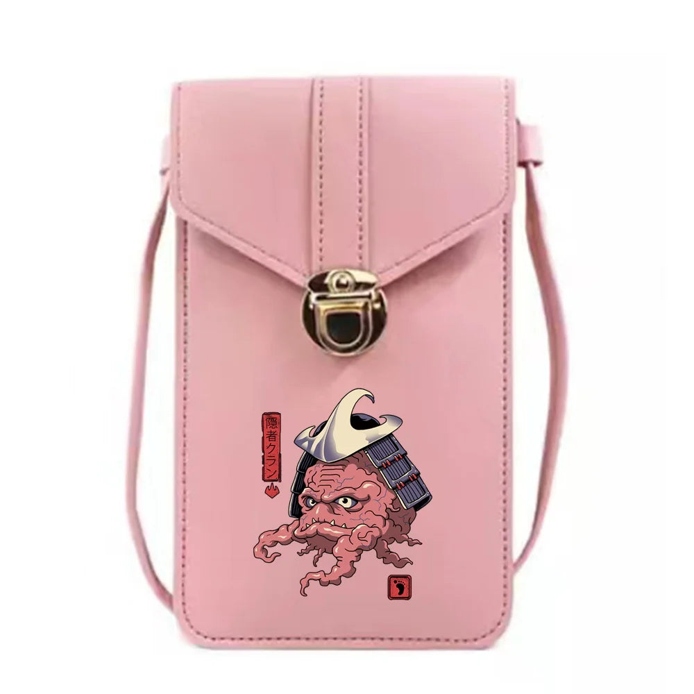 Monster Print Phone Bag Leather Shoulder Messenger Handbag