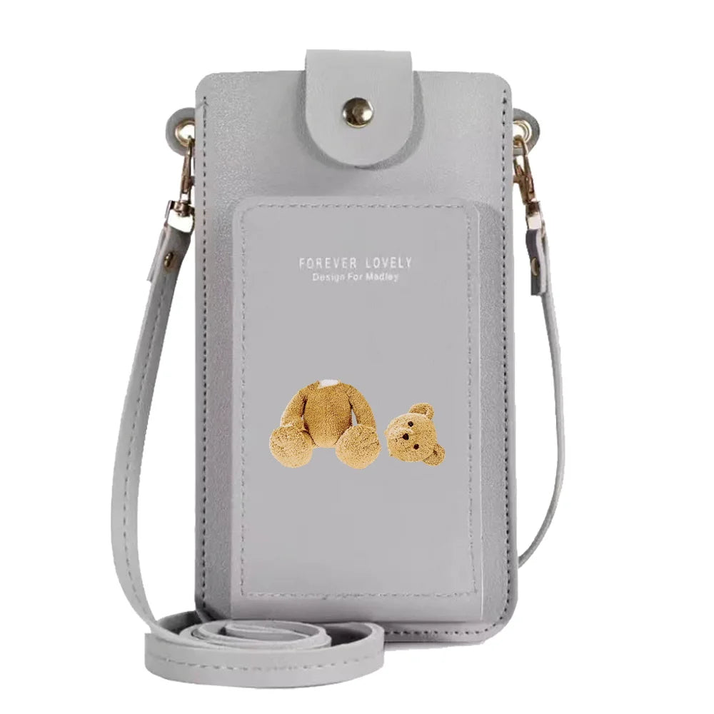 Bear Print PU Leather Cell Phone Bag Wallet