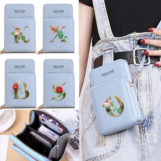 Women's Golden Flower Print Crossbody Phone Purse