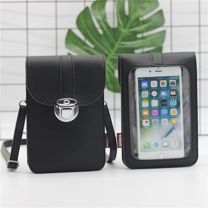 Red Leather Clutch Purse Handbag Mini Bag with Touch Screen, Shoulder Strap