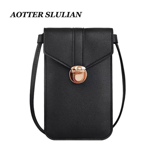 Red Leather Clutch Purse Handbag Mini Bag with Touch Screen, Shoulder Strap