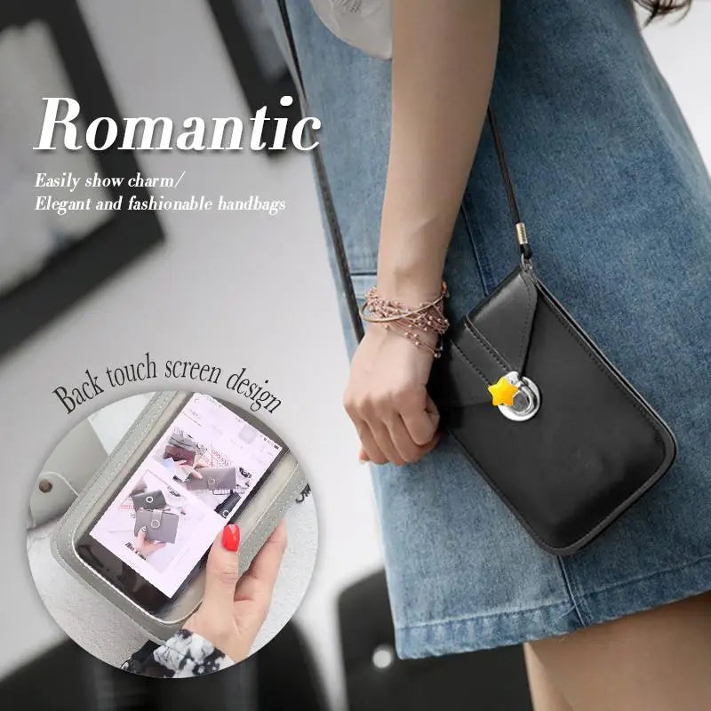 Red Leather Clutch Purse Handbag Mini Bag with Touch Screen, Shoulder Strap