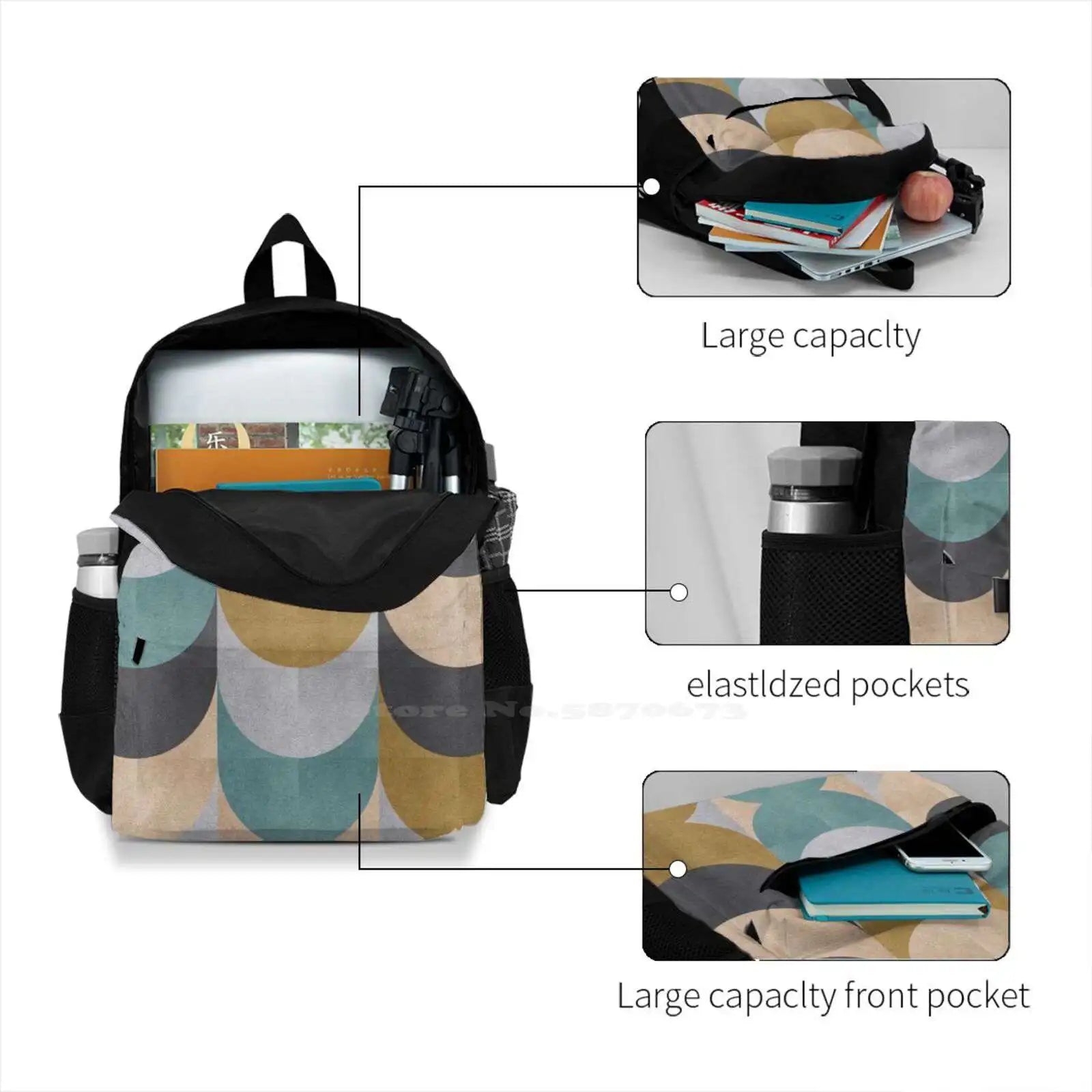 Modern Art Travel Laptop School Backpack Bag Abstract Marble Pattern