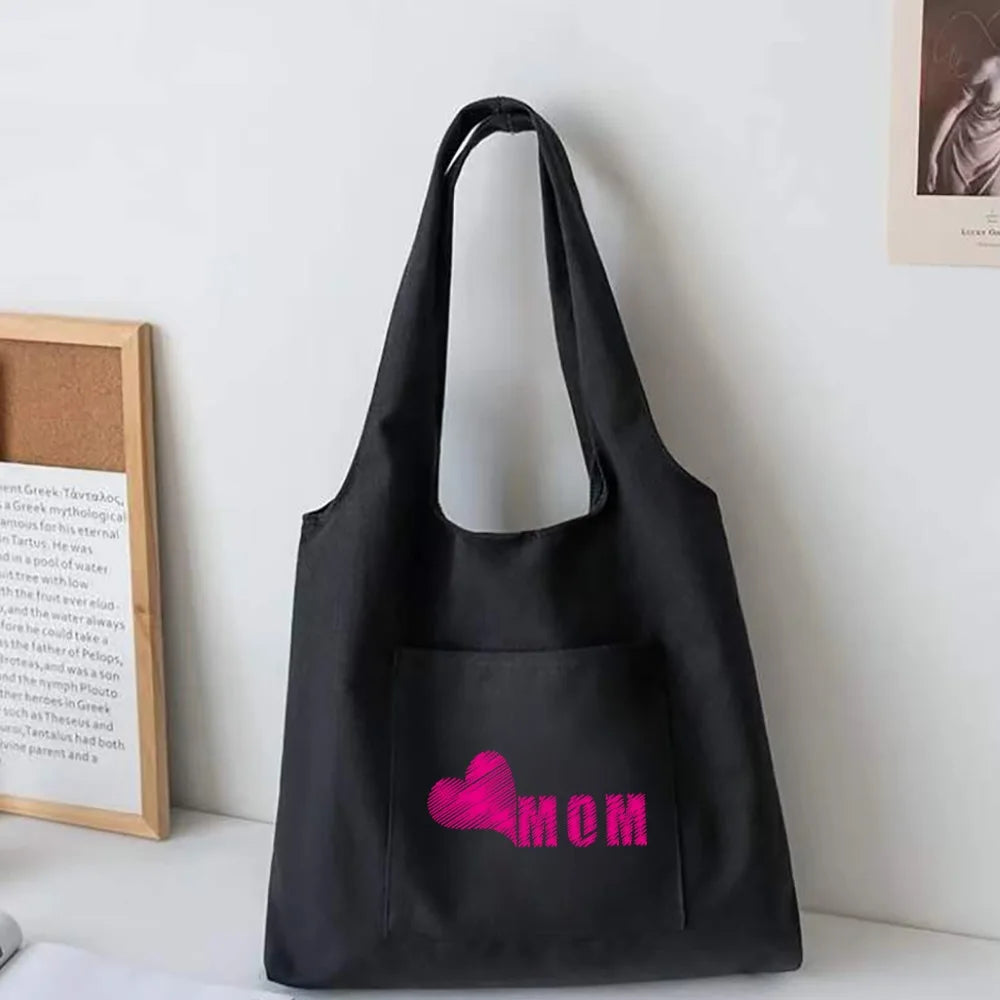 Mom Pattern Shoulder Canvas Vest Bag for Women High Capacity Reusable Tote Bag