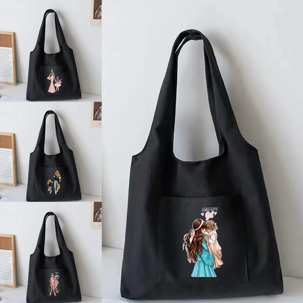 Mom Pattern Shoulder Canvas Vest Bag for Women High Capacity Reusable Tote Bag