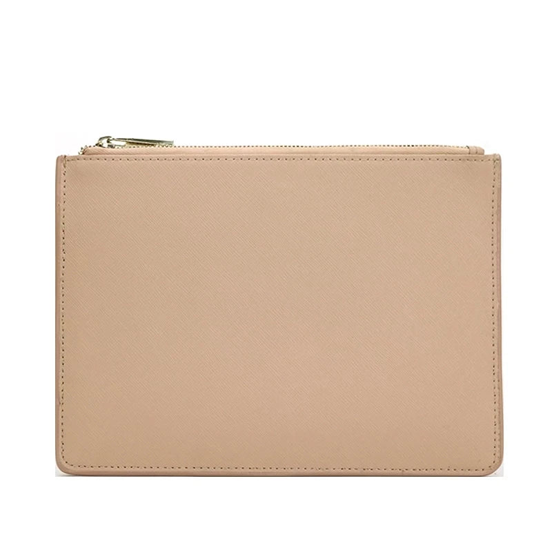 Monogrammed Letters Women PU Saffiano Pouch Vegan Leather Clutch Bag
