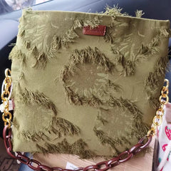 Moods Shoulder Bags Canvas Embroidery Acrylic Chain Crossbody