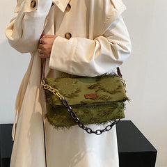 Moods Shoulder Bags Canvas Embroidery Acrylic Chain Crossbody