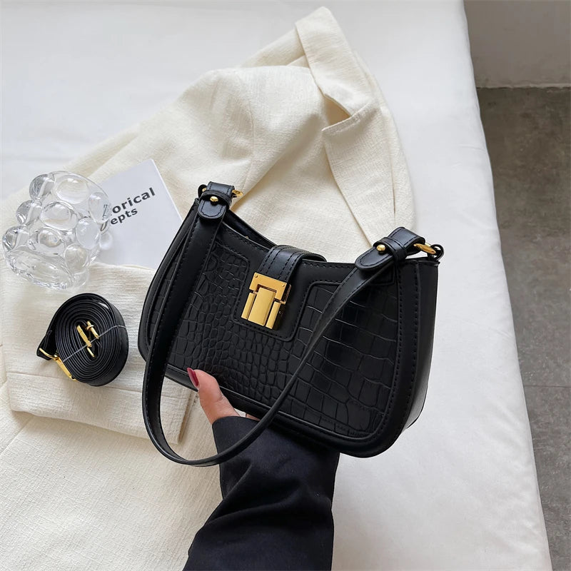 Crocodile Pattern Dual Straps Shoulder Bag