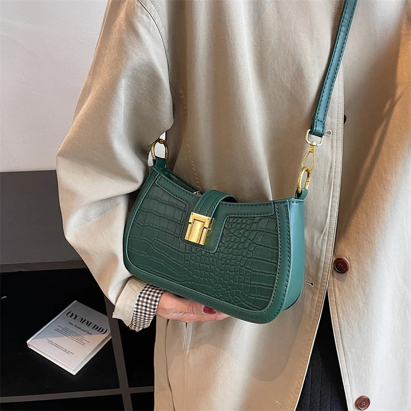 Crocodile Pattern Dual Straps Shoulder Bag