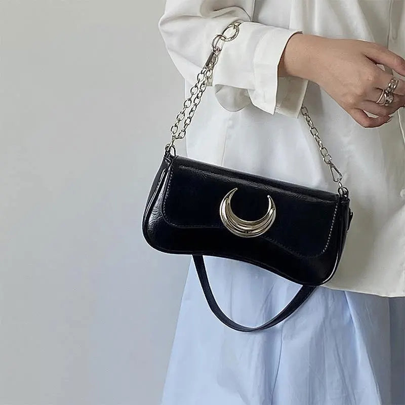 Moon Lock Women's Underarm Bag PU Leather Ladies Shoulder Bag
