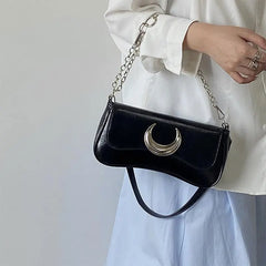 Moon Lock Women's Underarm Bag PU Leather Ladies Shoulder Bag