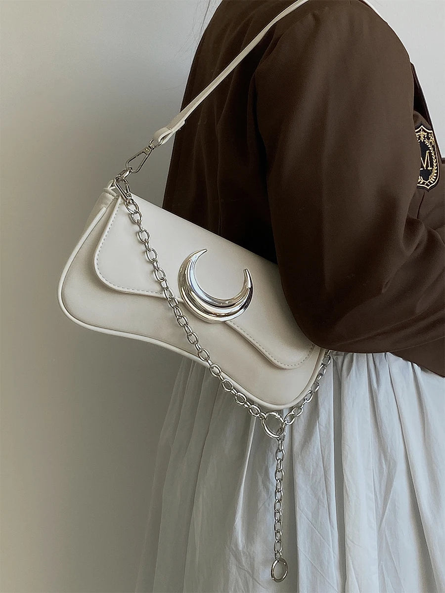 Moon Lock Women's Underarm Bag PU Leather Ladies Shoulder Bag