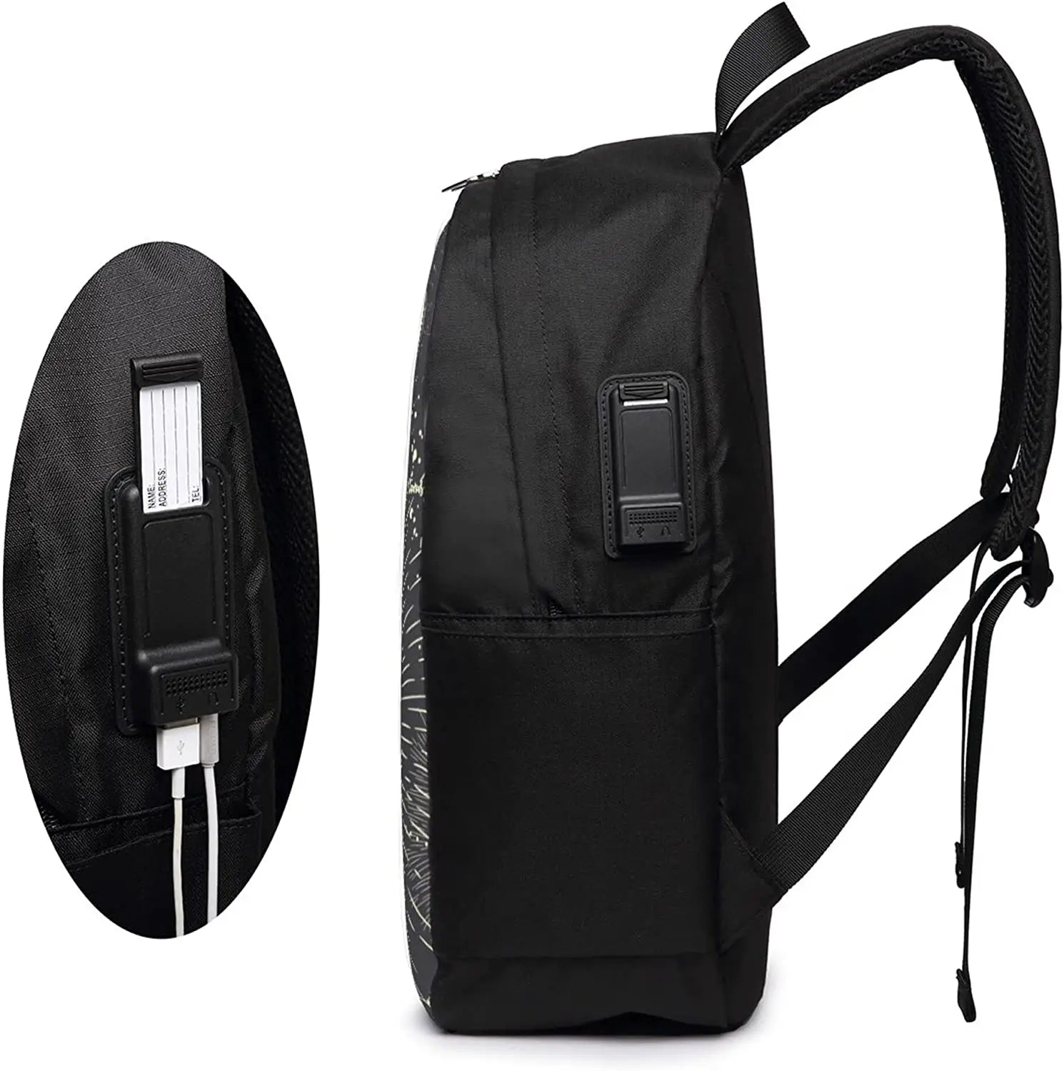 Moon Phase Backpack Travel Laptop College Book Bag USB Charging Port