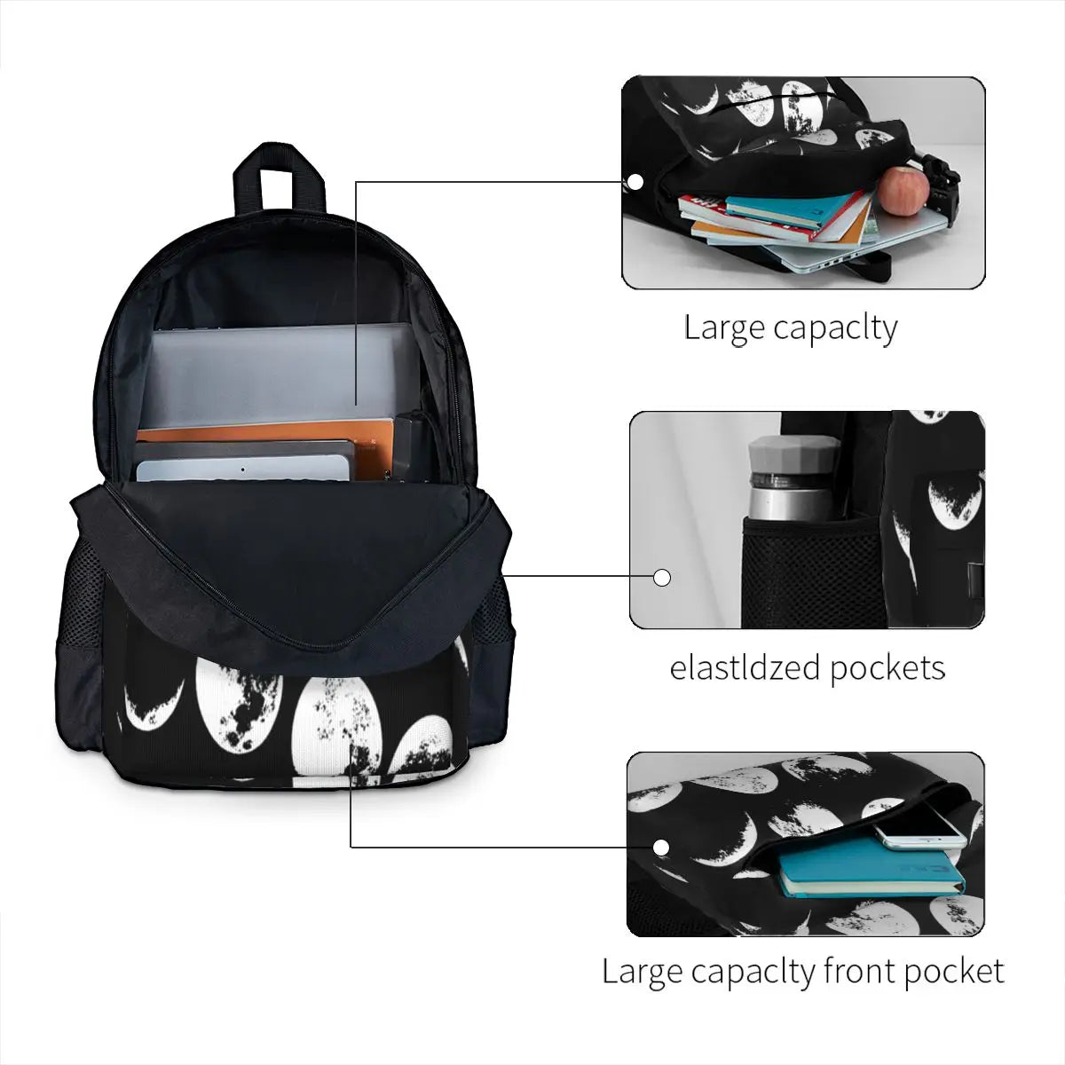 Moon Phases No 2 Backpacks Men's and Women's Bag