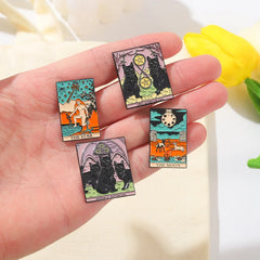 Punk Style Tarot Series Pin Moon Sun Star Skull Paint Halloween Accessory