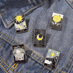 Punk Style Tarot Series Pin Moon Sun Star Skull Paint Halloween Accessory