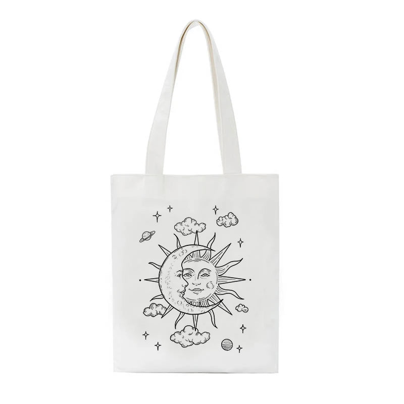 Moon Sun Print Canvas Bag Large Capacity Tote Hip Hop Shopper Bag