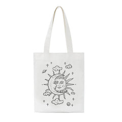 Moon Sun Print Canvas Bag Large Capacity Tote Hip Hop Shopper Bag