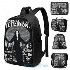 Morticia Addams- Normal Is An Illusion... USB Charge Backpack