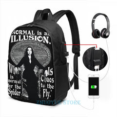 Morticia Addams- Normal Is An Illusion... USB Charge Backpack