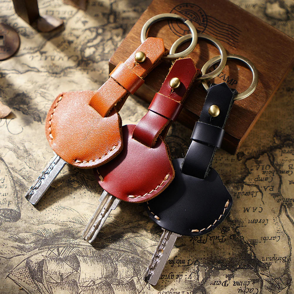 Moterm Leather Keychain Cowhide Car Key Holder Men Keyrings Retro