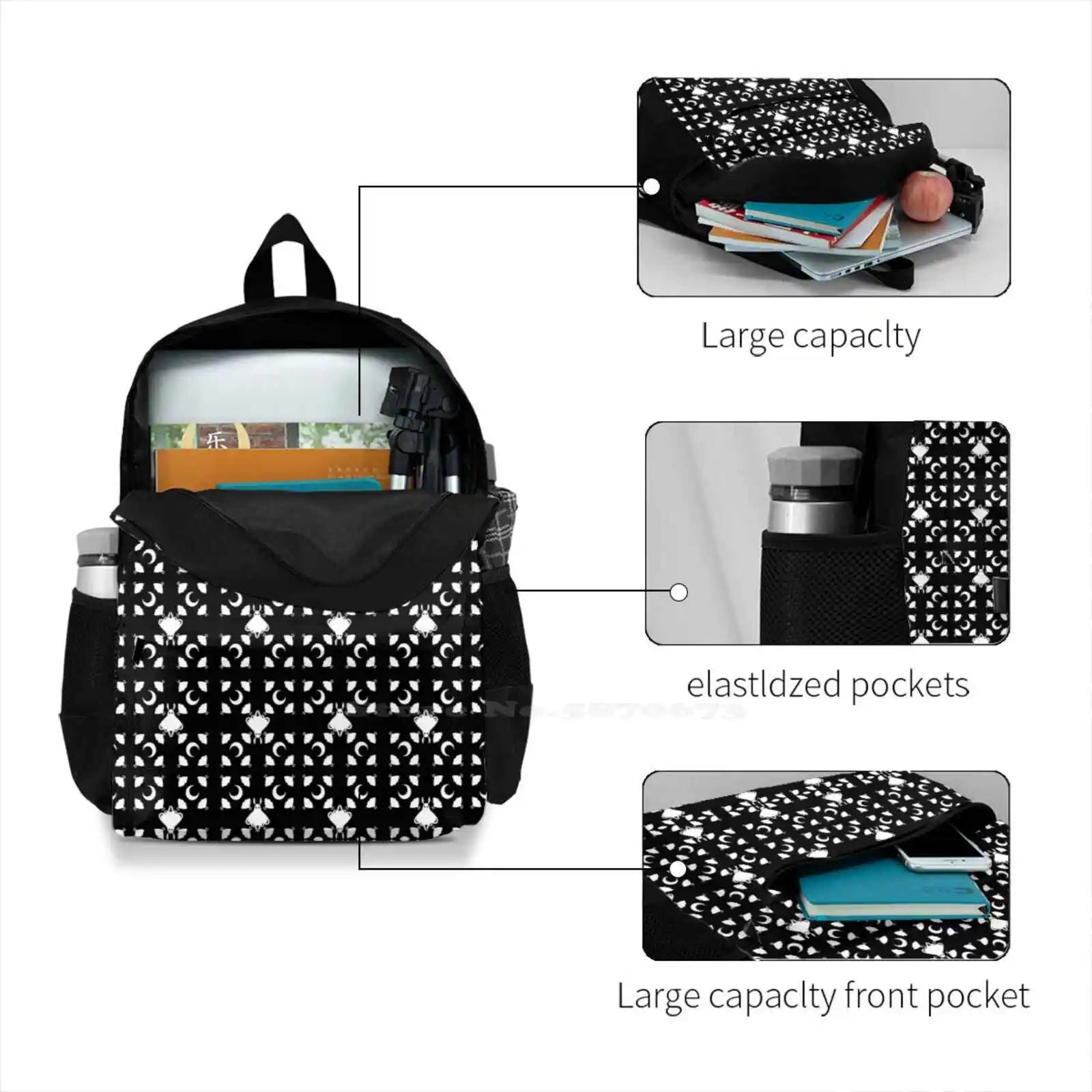 Mothman Pattern Backpack Laptop 15 Inch Cryptid Cryptozoology