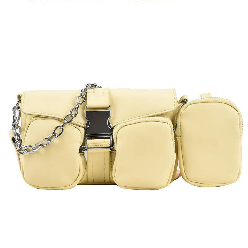 Women's Shoulder Bag Chain Crossbody PU Leather Handbag Double Pocket