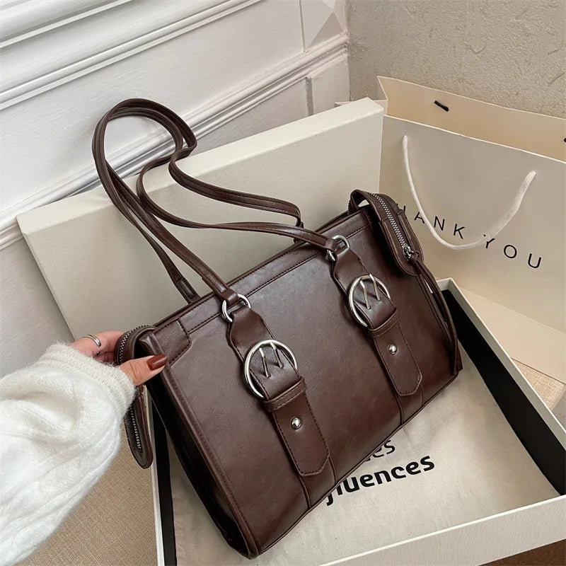 Vintage Large Capacity Women's Shoulder Bag PU Leather Tote