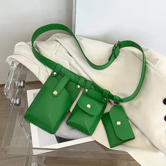 3Pcs Girl Chest Bags PU Leather Small Square Bag Purses