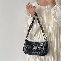 Crocodile Pattern Shoulder Bag Metal Heart Handbag