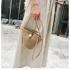 Bohemia Style Straw Shoulder Bag Rattan Woven Beach Circle Girls Handbag