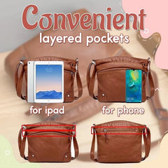 Multi-Compartment PU Leather Crossbody Bag for Women