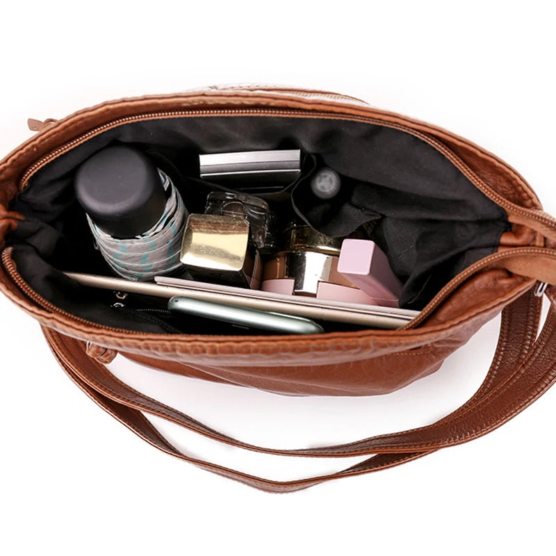 Multi-Compartment PU Leather Crossbody Bag for Women