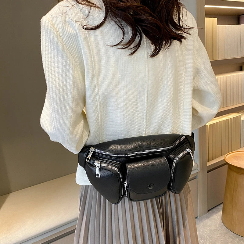 Multi-Function Women's Waist Bag Pu Leather Crossbody Chest Bags