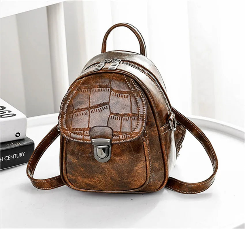 Crocodile Print Small Backpack Multi-Functional