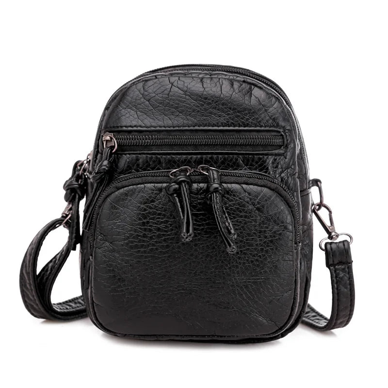 Women's PU Leather Messenger Bag High Capacity Mobile Phone Bag