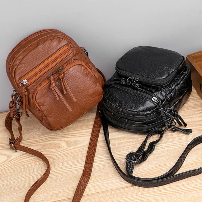 Women's PU Leather Messenger Bag High Capacity Mobile Phone Bag