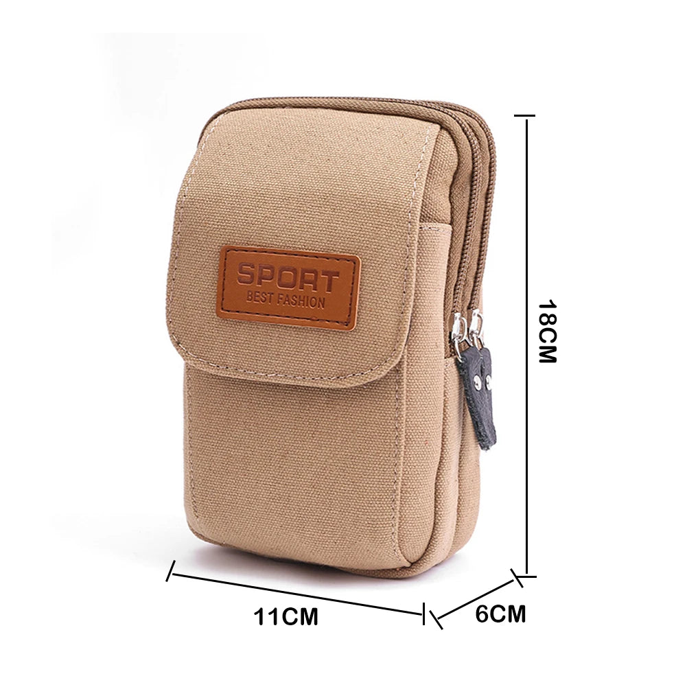 Men Canvas Waist Pack Bum Bag Classic Texture Small Phone Pouch