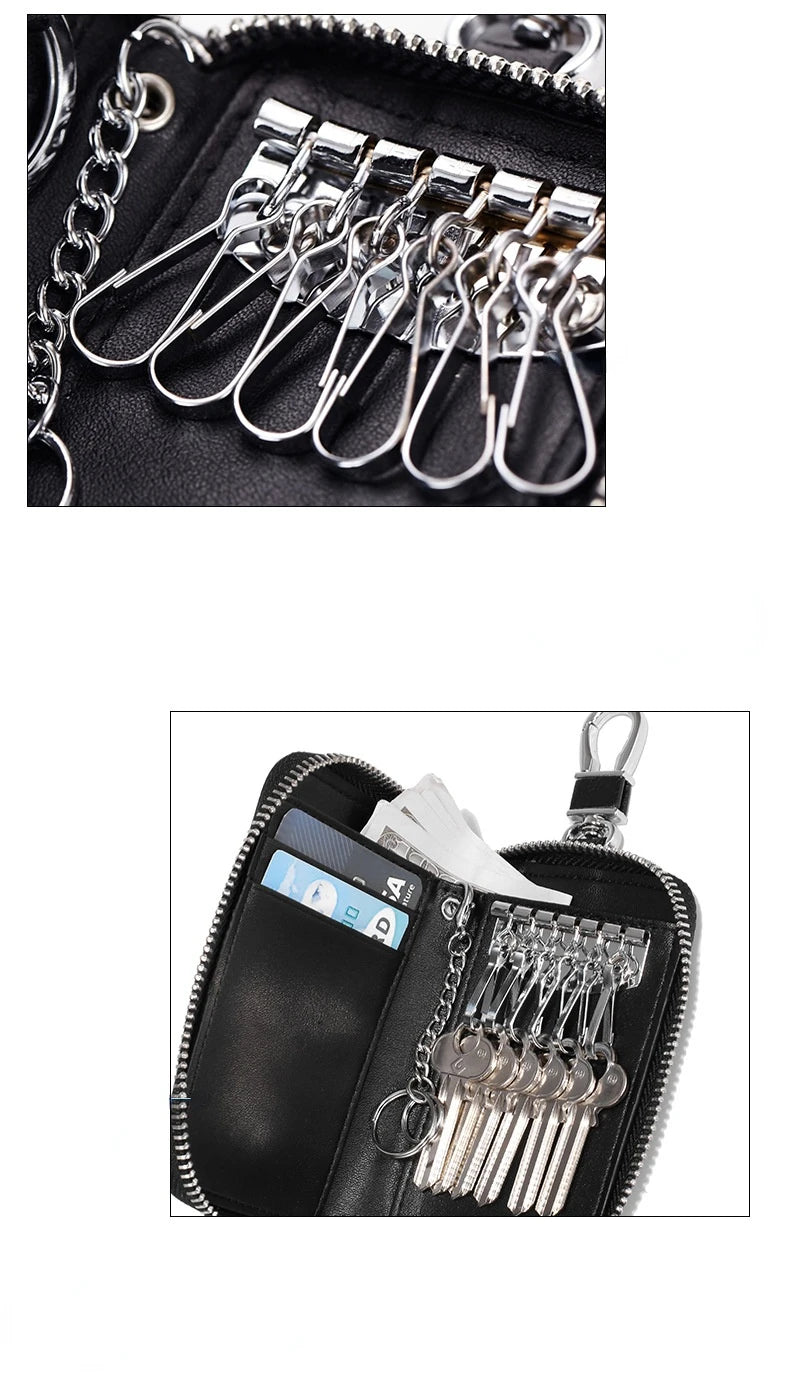 Leather Zipper Key Bag for Men and Women