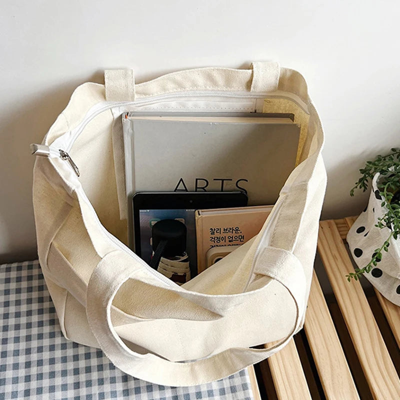Canvas Shoulder Bag with Multiple Pockets for Women
