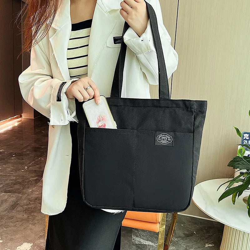Canvas Shoulder Bag with Multiple Pockets for Women