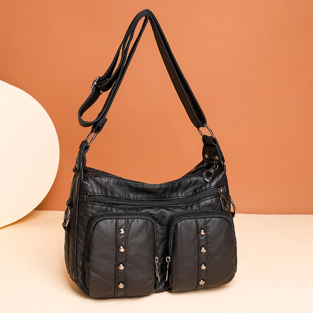 Leather Crossbody Bag Riveted Handbags Female Shoulder Totes Purse
