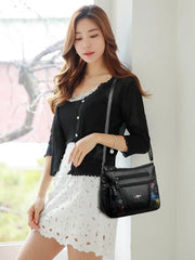 Multi-pocket Ladies Flower Handbag Soft Leather Crossbody Bag