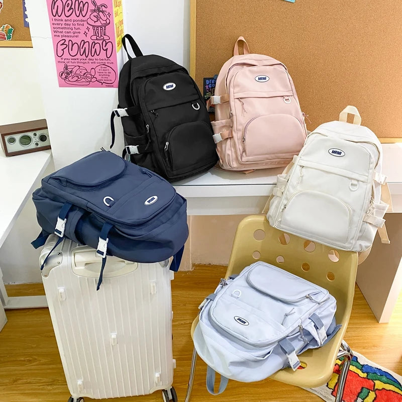Multi-Pocket Nylon Woman Backpack Casual Student Rucksack High Capacity
