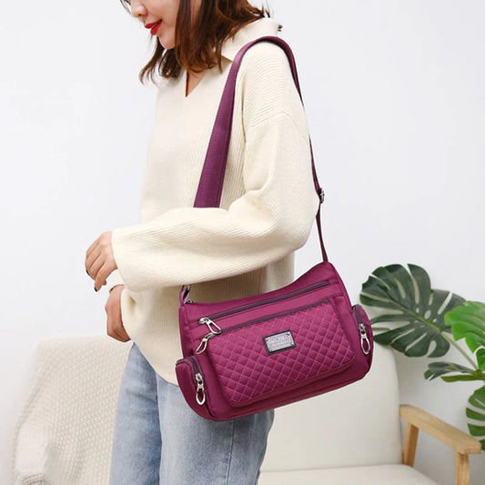 Plaid Shoulder Bag Women Waterproof Oxford Crossbody Handbag