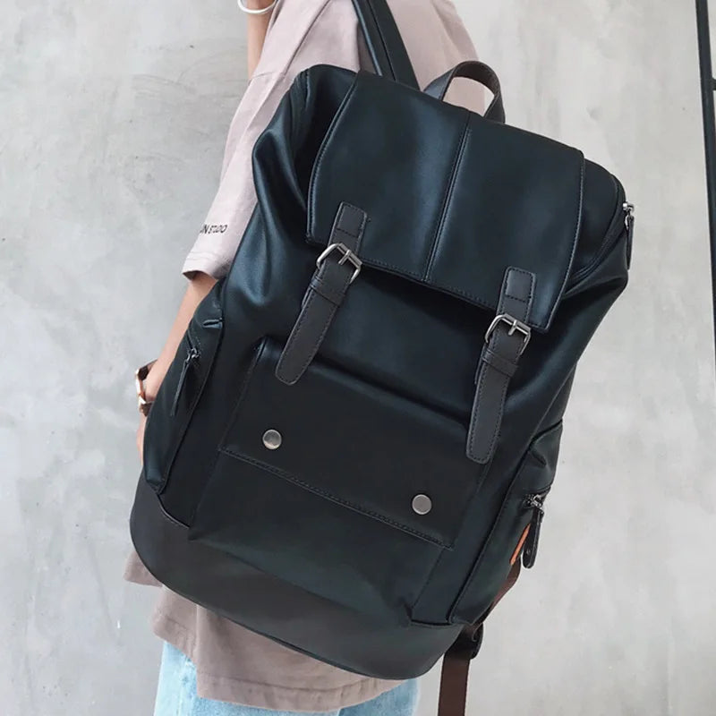 Multi-pocket Men's School Bag Leather Laptop Travel Backpack