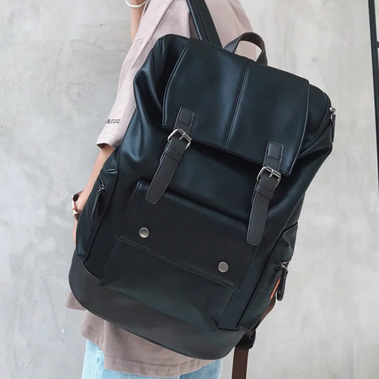 Multi-pocket Men's School Bag Leather Laptop Travel Backpack