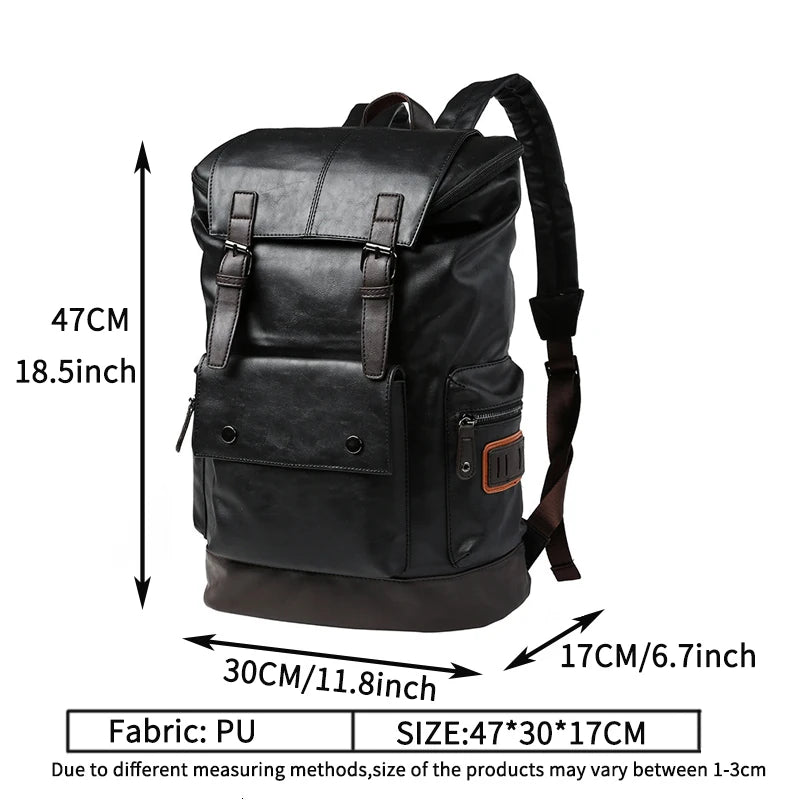 Multi-pocket Men's School Bag Leather Laptop Travel Backpack